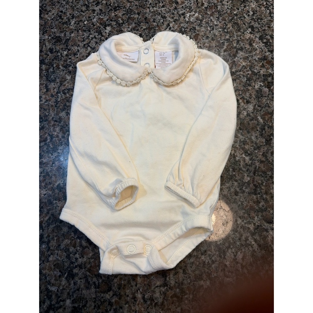 Tommy Bahama Baby Girls Cream Peter Pan Collar Lace Trim Bodysuit 6-9 Months